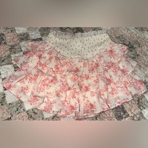 Thirty/Thirty Women’s Floral Ruffle Elastic Cinch Waist Flowy Mini Skirt